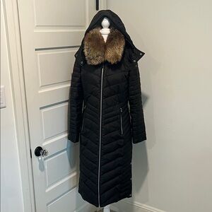 Andrew Marc Black Puffer Coat with Faux Fur Collar
